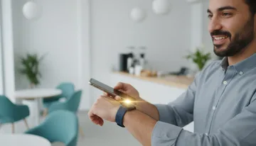 Café worker tapping a smartphone to the NFC tipping wristband on his wrist